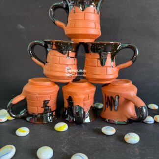 TERRACOTTA BLACK GLASS COATING CUP SET OF 6 Pcs