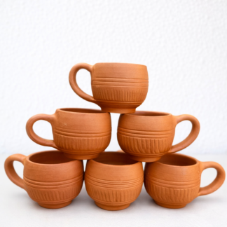 Natural Clay Tea Cups set of 6 pcs( D RING)