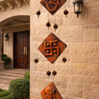 Sacred Om & Swastik Terracotta Wall Hanging Jhumar