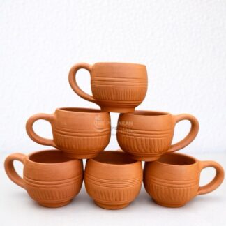 Natural Clay Tea Cup Set (Set of 6) ROUND– by The Pokaran Pottery