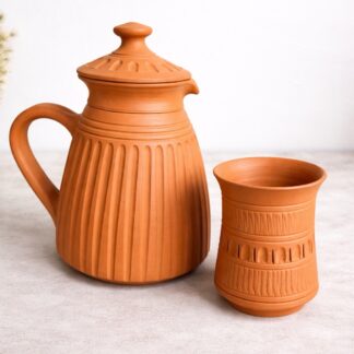 Traditional Natural Cooling Clay Water Jug with Glass
by THE POKARAN POTTERY