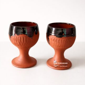 Wine Glass Set of 2 – Natural Clay with Black Glaze Finish